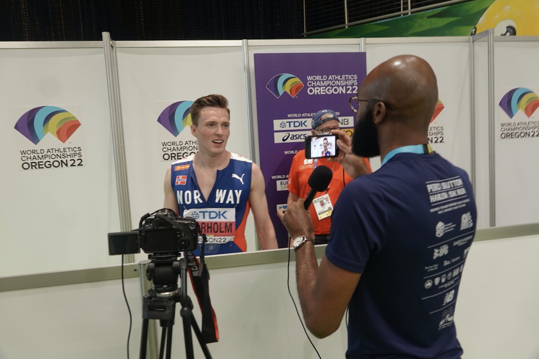 Interviewing Karsten Warholm at the 2022 World Athletics Championships